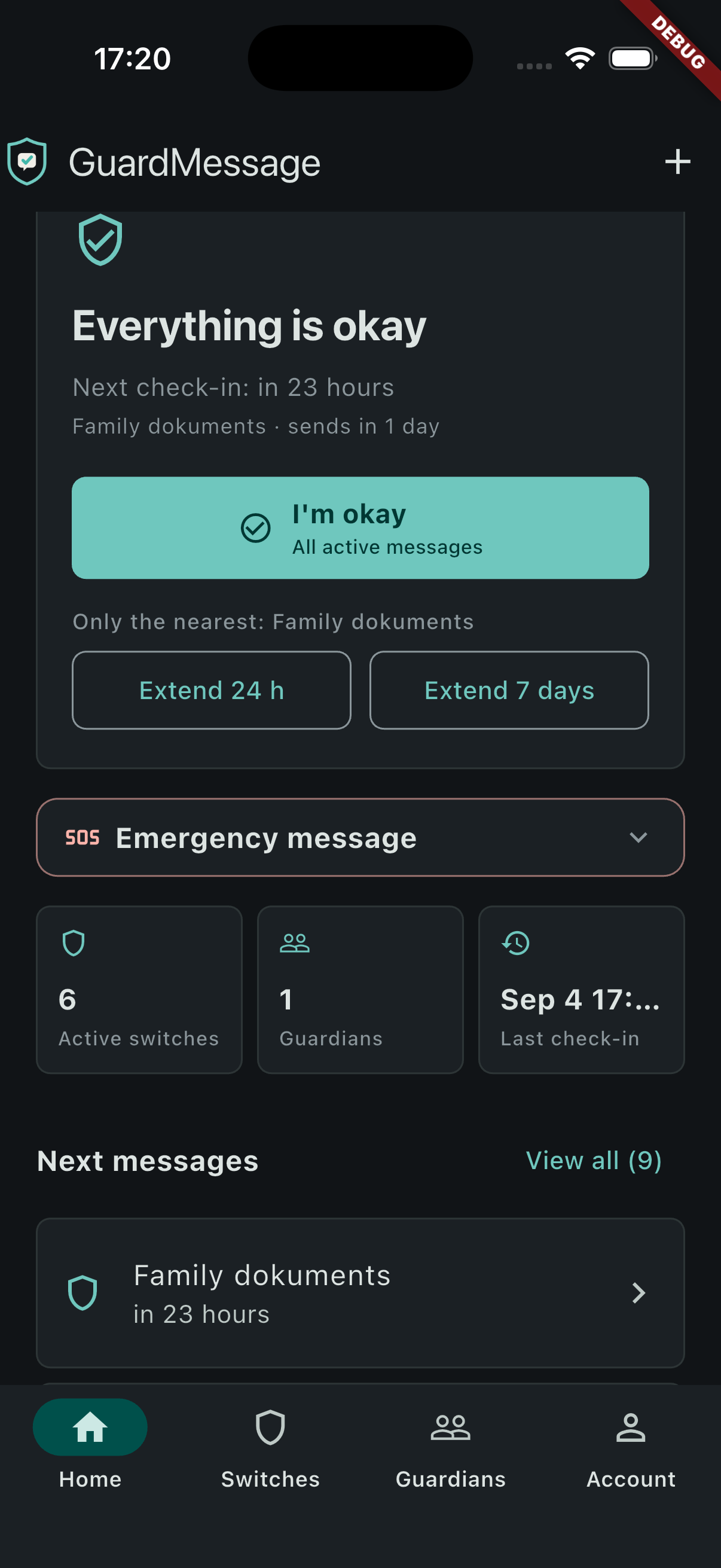 GuardMessage app home screen